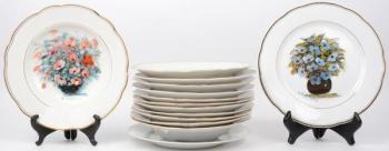 Soubor talířů MZ Magvam. Ručně malované 14 KS Soubor talířů MZ Magvam. Ručně malované 14 KS